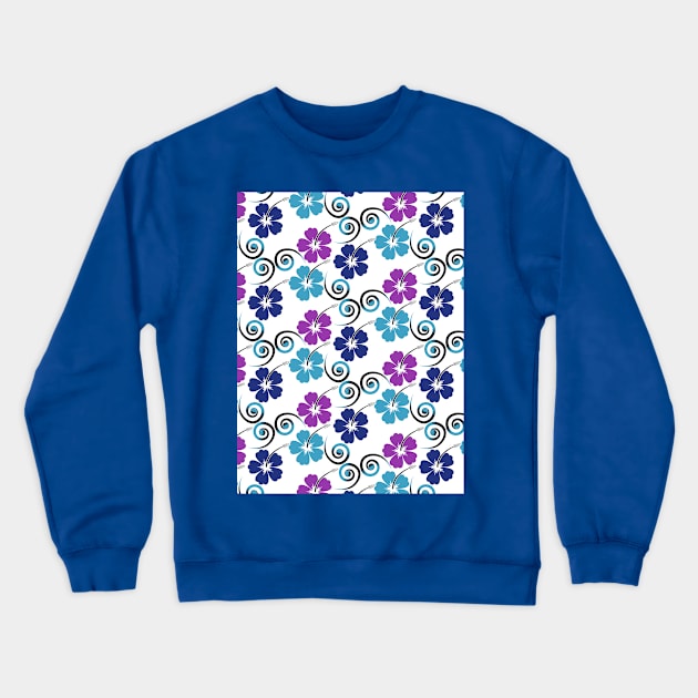 Blue Hibiscus Pattern Crewneck Sweatshirt by IsmaSaleem